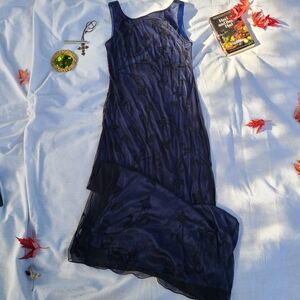 Stunning Vintage Deep Blue Beaded and Embroidered Formal Backless Maxi Dress